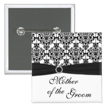 Black and White Damask Mother of the Groom Pin