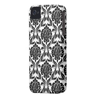 Black and White Damask Pattern Case-mate Iphone 4 Case by heartlocked