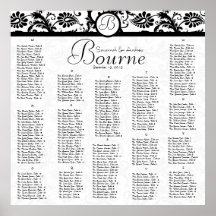 Black and White Damask Reception Seating Chart Poster