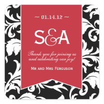 Black and White Damask - Red Accent Favour Sticker