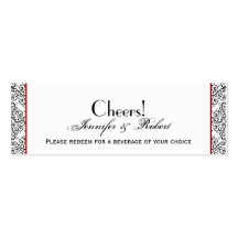 Black and White Damask Red Wedding Drink Ticket Business Card