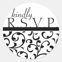 Black and White Damask RSVP Labels stickers