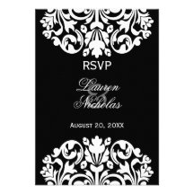 Black and White Damask RSVP Reply Cards Custom Invites