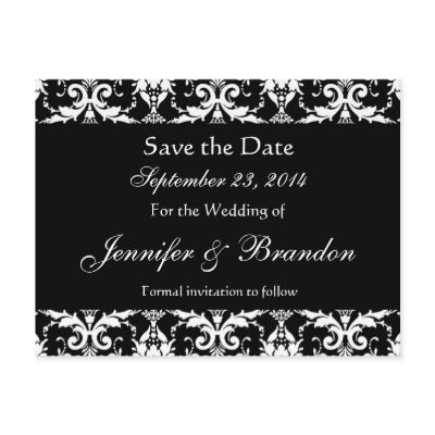 Black and White Damask Save The Date Postcard by JaclinArt