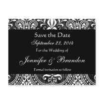 Black and White Damask Save The Date Postcard
