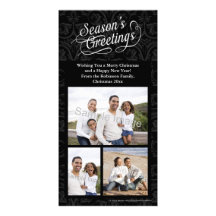 Black and White Damask Season's Greetings Custom Photo Card