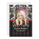 Black and White Damask Sweet Sixteen Invitation Wi