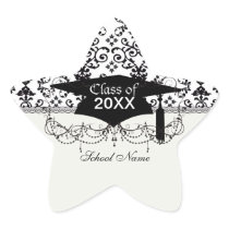 black and white damask swirl graduation sticker