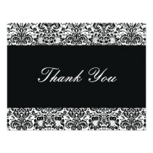 Black and White Damask Thank You Note Custom Invitation