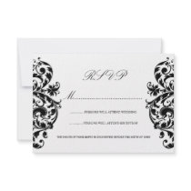 Black and White Damask Wedding RSVP Cards Personalized Invites