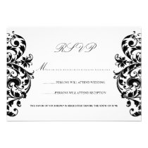Black and White Damask Wedding RSVP Cards invitations