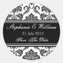 Black and White Damask Wedding Sticker