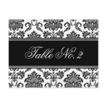 Black and White Damask Wedding Table Number Postcard