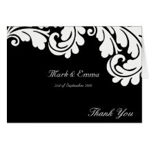 Black and white damask wedding Thank you card