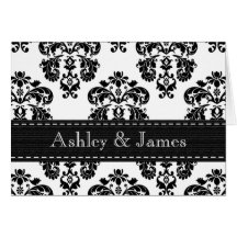 Black and White Damask Wedding Thank You Note Card