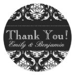 Black and White Damask Wedding Thank You Stickers