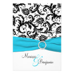 Black and White Damask with Blue Faux Ribbon Custom Invites