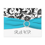 Black and White Damask with Blue RSVP Postcard