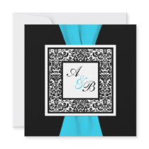 Black and White Damask with FAUX Blue Ribbon