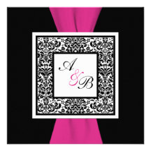 Black and White Damask with FAUX Pink Ribbon Custom Invite