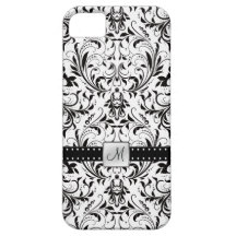 Black and White Damask with Monogram iPhone 5 Cover