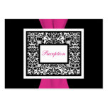 Black and White Damask with Pink Enclosure Card Business Card Template