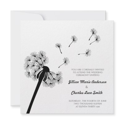 Black and White Dandelion Wedding Invitation by camolove