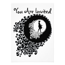 Black And White Decorative Silhouette Girl Custom Invitation