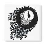 Black And White Decorative Silhouette Girl Refrigerator Magnet