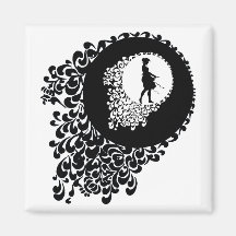 Black And White Decorative Silhouette Girl Refrigerator Magnet