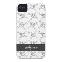 Black and White Doodle Skulls Pattern Iphone 4 Case-mate Cases