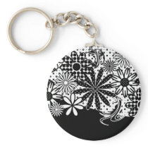 Black And White Dotted Flowers Keychain