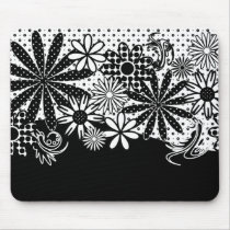 Black And White Dotted Flowers Mousepad