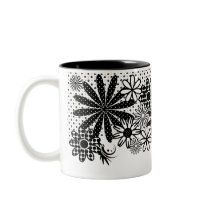 Black And White Dotted Flowers Mug