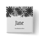 Black And White Dotted Flowers Name Badge Button