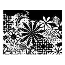 Black And White Dotted Flowers Postcard