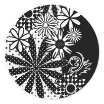 Black And White Dotted Flowers Sticker