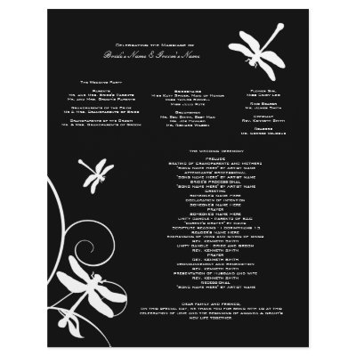 Black and White Dragonfly Wedding Program by TheBrideShop