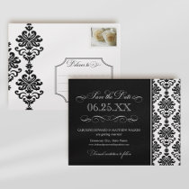 Black and White Elegant Damask Save the Date Post Cards