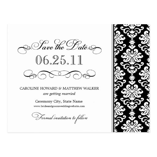 Black and White Elegant Damask Save the Date Post Cards