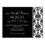 Black and White Elegant Damask Save the Date Post Cards