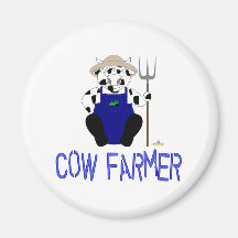 Black And White Farmer Cow Blue Cow Farmer Fridge Magnets