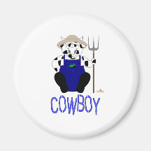Black And White Farmer Cow Blue Cowboy Fridge Magnets
