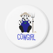 Black And White Farmer Cow Blue Cowgirl Magnet