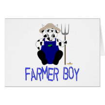 Black And White Farmer Cow Blue Farmer Boy Greeting Cards