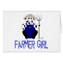 Black And White Farmer Cow Blue Farmer Girl Greeting Card