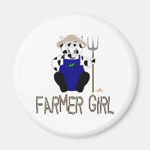 Black And White Farmer Cow Brown Farmer Girl Magnet