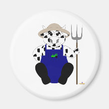Black And White Farmer Cow Refrigerator Magnet