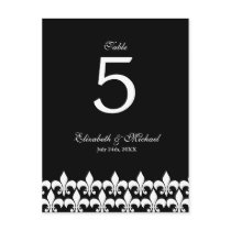 Black and White Fleur de Lis Wedding Table Number Postcards
