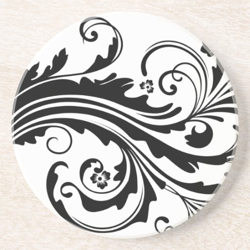 Black and White Floral Chic Wedding Beverage Coasters
